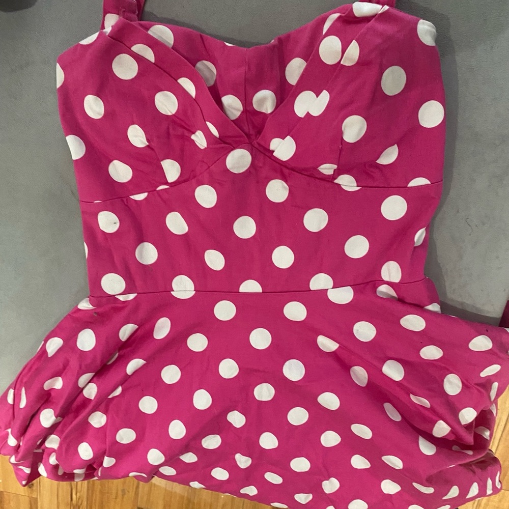 Pink polka dotted 50s style ModCloth cupcake dress